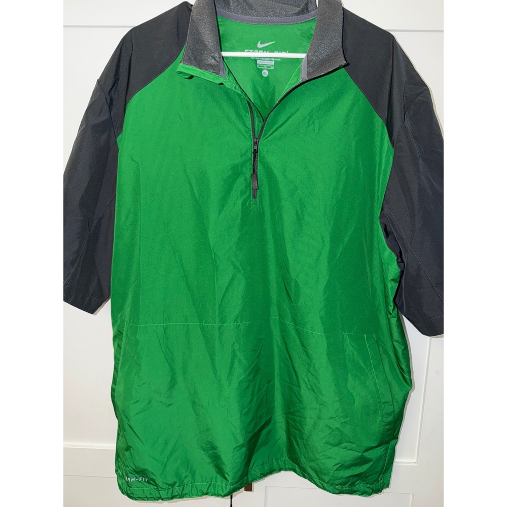 Nike Storm-FIT Mens XL Short Sleeve Windbreaker Green Grey Quarter Zip Pullover